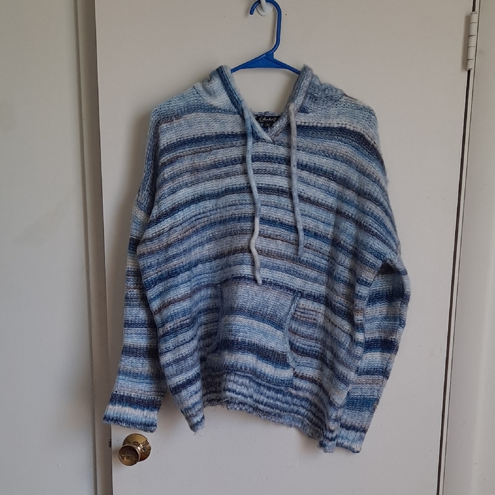 CHARLIE B Blue and Gray Knit Hoodie